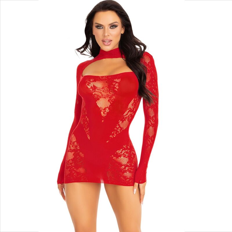 LEG AVENUE - MINI ROBE AVEC DENTELLE MANCHES LONGUES ROUGE LEG AVENUE DRESSES