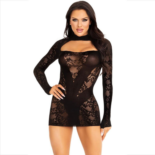 LEG AVENUE - MINI ROBE AVEC DENTELLE MANCHES LONGUES NOIR LEG AVENUE DRESSES