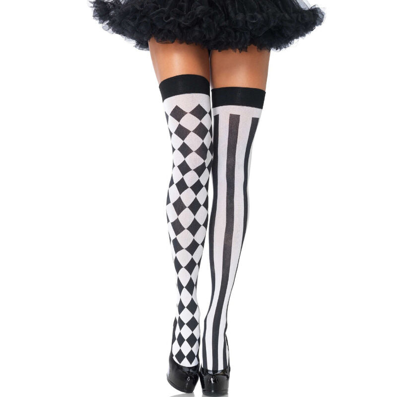 LEG AVENUE - CHAUSSETTES HAUTE ARLEQUIN NOIR/BLANC LEG AVENUE HOSIERY