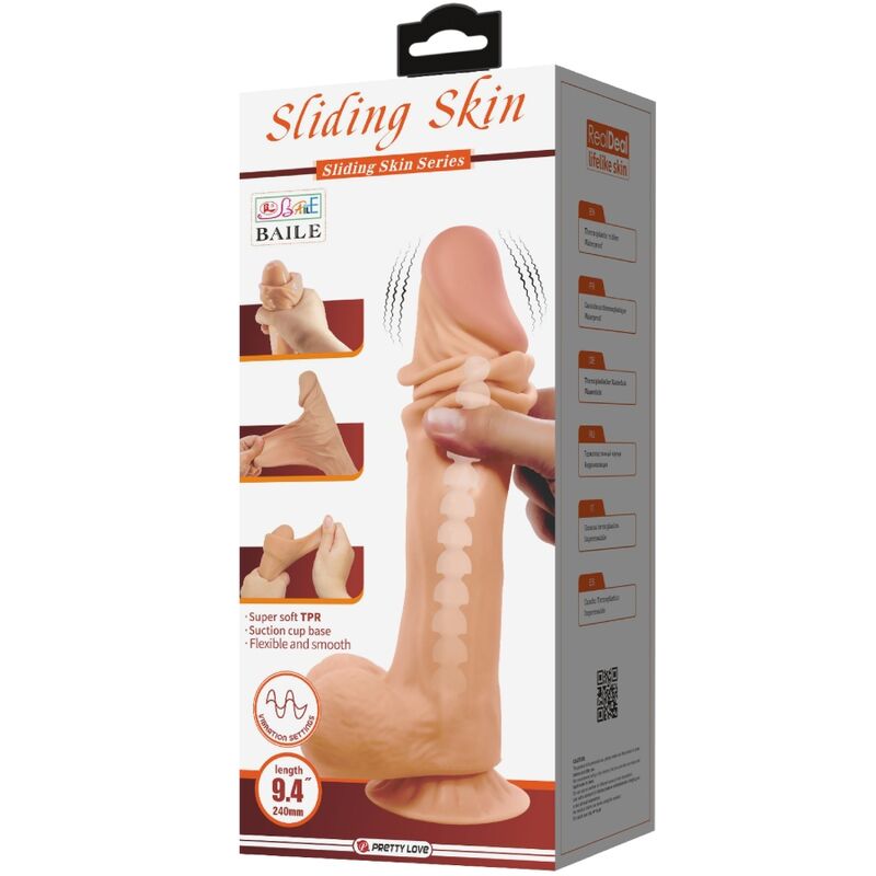 PRETTY LOVE - SÉRIE SLIDING SKIN GODE RÉALISTE AVEC VENTOUSE SLIDING SKIN TÉLÉCOMMANDE FLESH 24 CM PRETTY LOVE HIGH GRADE