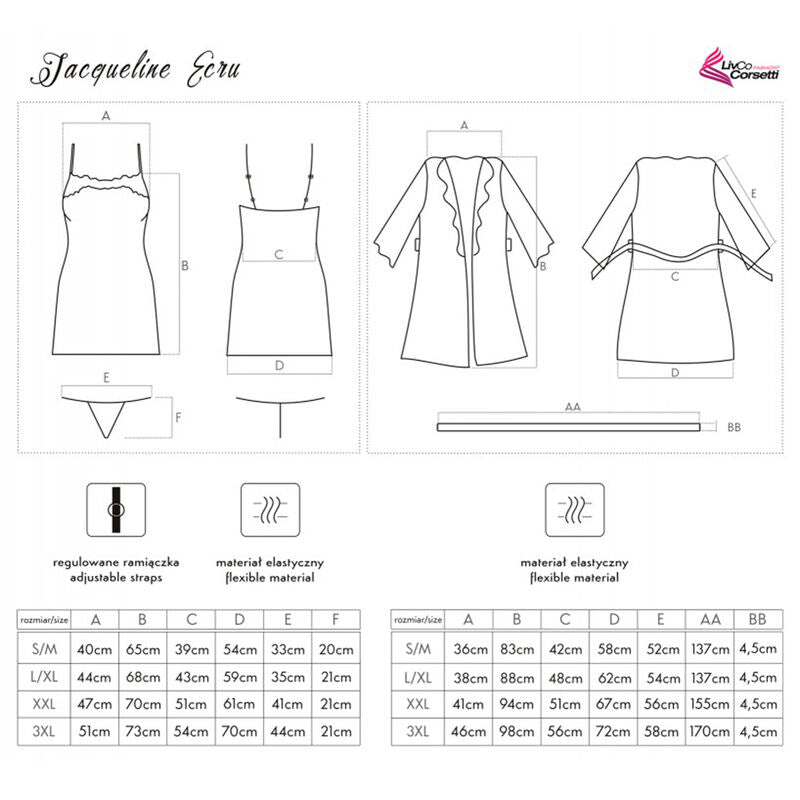 LIVCO CORSETTI FASHION - JACQUELINE LC 90249 ROBE DE CHAMBRE + CHEMISE + CULOTTE ECRU L/XL LIVCO CORSETTI SETS