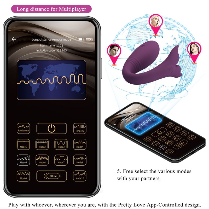 PRETTY LOVE - TÉLÉCOMMANDE JAYLEEN VIBRATOR APP VIOLET PRETTY LOVE LED