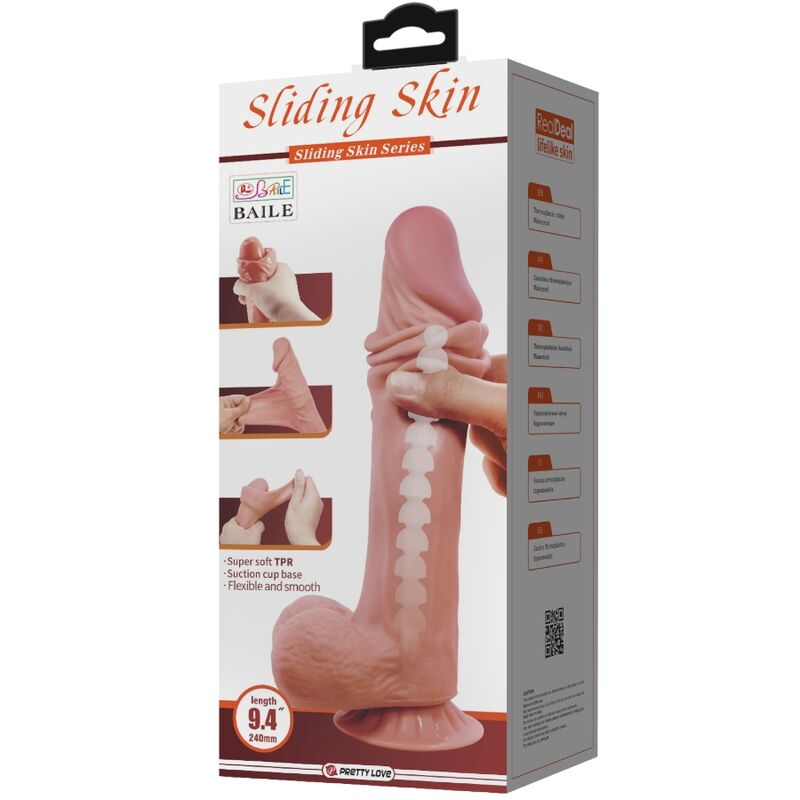PRETTY LOVE - SÉRIE SLIDING SKIN GODE RÉALISTE AVEC VENTOUSE SLIDING SKIN MARRON 24 CM PRETTY LOVE HIGH GRADE