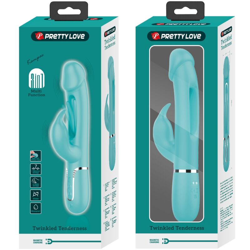 PRETTY LOVE - VIBRATEUR DEJON RABBIT 3 EN 1 MULTIFONCTION VERT AQUA PRETTY LOVE FLIRTATION