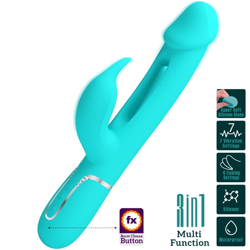 PRETTY LOVE - VIBRATEUR DEJON RABBIT 3 EN 1 MULTIFONCTION VERT AQUA PRETTY LOVE FLIRTATION