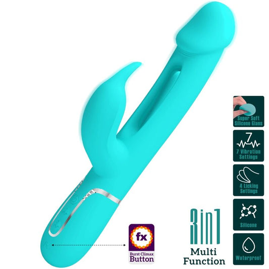 PRETTY LOVE - VIBRATEUR DEJON RABBIT 3 EN 1 MULTIFONCTION VERT AQUA PRETTY LOVE FLIRTATION