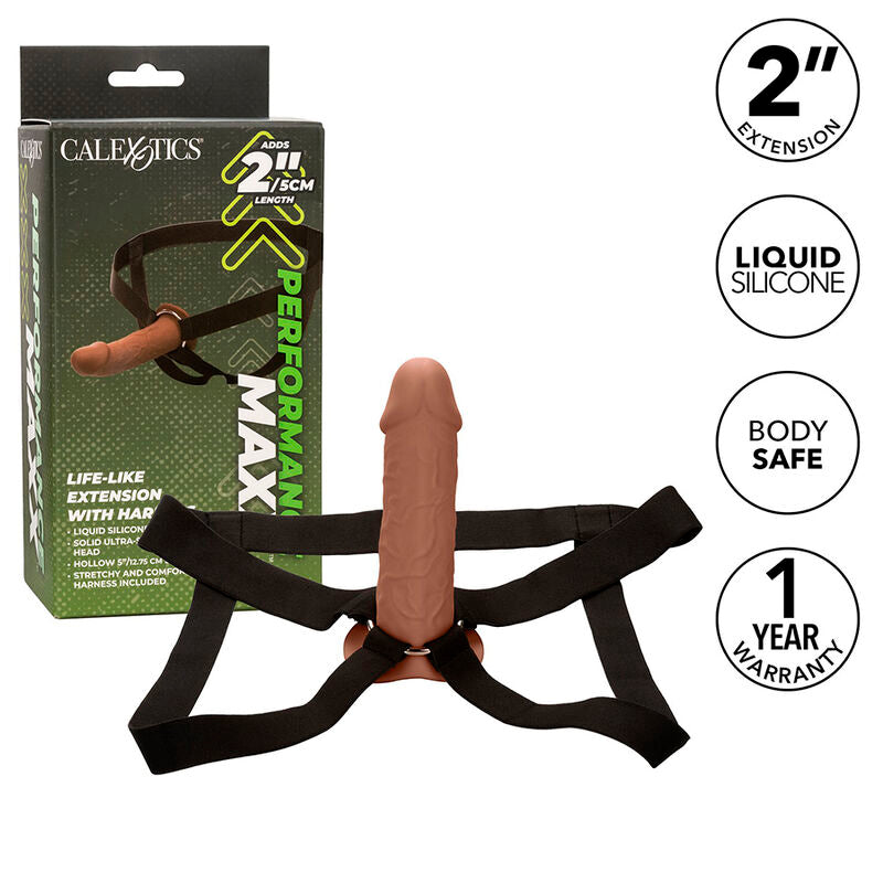 CALEXOTICS - EXTENSION PERFORMANCE MAXX RÉALISTE AVEC HARNAIS PEAU MARRON CALEXOTICS