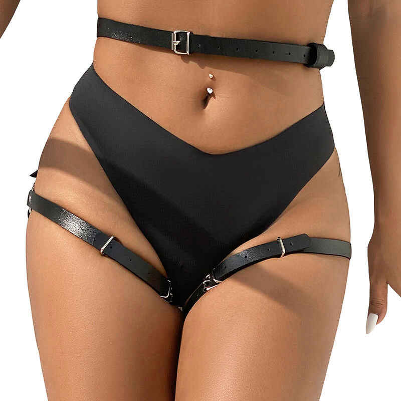 SUBBLIME - HARNAIS DE TAILLE ET DE JAMBES EN CUIR NOIR TAILLE UNIQUE SUBBLIME FETISH