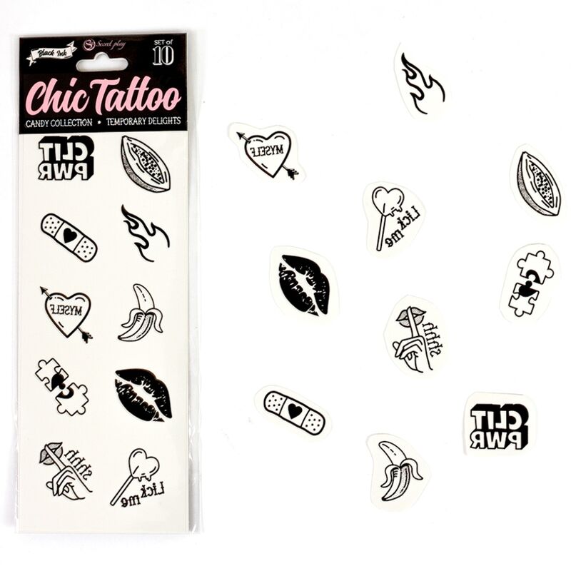 SECRET PLAY - ENSEMBLE DE 10 TATOUAGES TEMPORAIRES CANDY COLLECTION SECRETPLAY