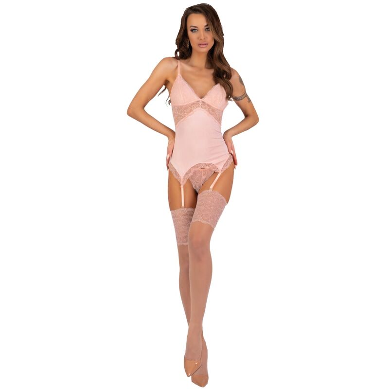 LIVCO CORSETTI FASHION - ENSEMBLE PERSINNE PÊCHE CORSET + CULOTTE + BAS LIVCO CORSETTI SETS