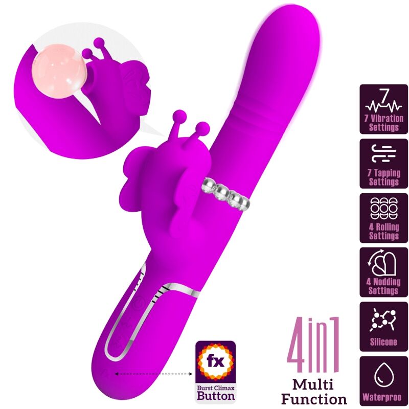 PRETTY LOVE - VIBRATEUR MULTIFONCTION LAPIN 4 EN 1 PAPILLON FUCHSIA PRETTY LOVE FLIRTATION