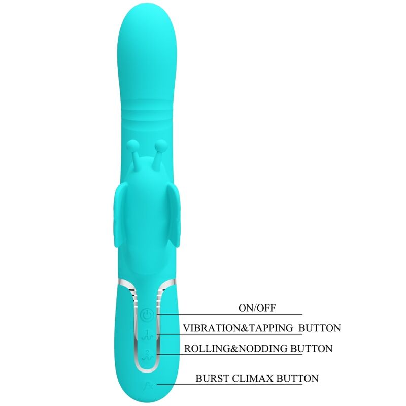 PRETTY LOVE - VIBRATEUR MULTIFONCTION LAPIN 4 EN 1 PAPILLON AQUA VERT PRETTY LOVE FLIRTATION