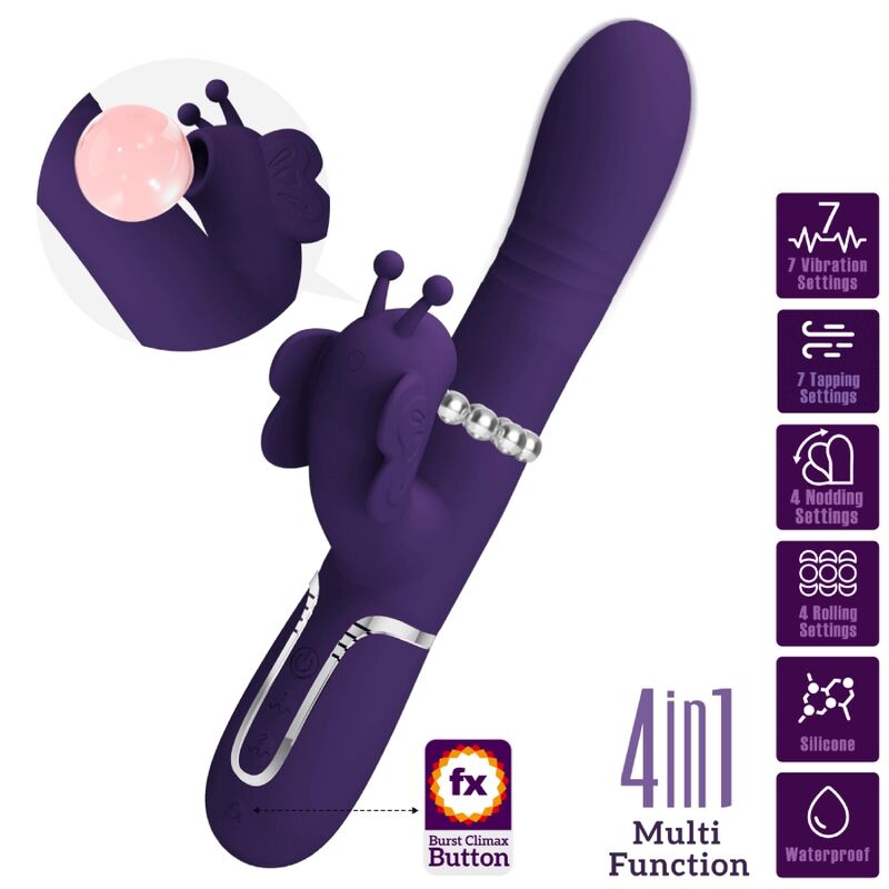 PRETTY LOVE - VIBRATEUR MULTIFONCTION LAPIN 4 EN 1 PAPILLON VIOLET PRETTY LOVE FLIRTATION