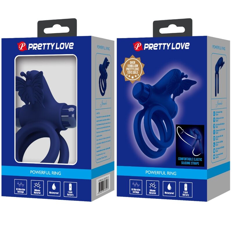 PRETTY LOVE - JAMELE DOUBLE ANNEAU AVEC VIBRATION & STIMULATEUR DE PAPILLON BLEU PRETTY LOVE MALE