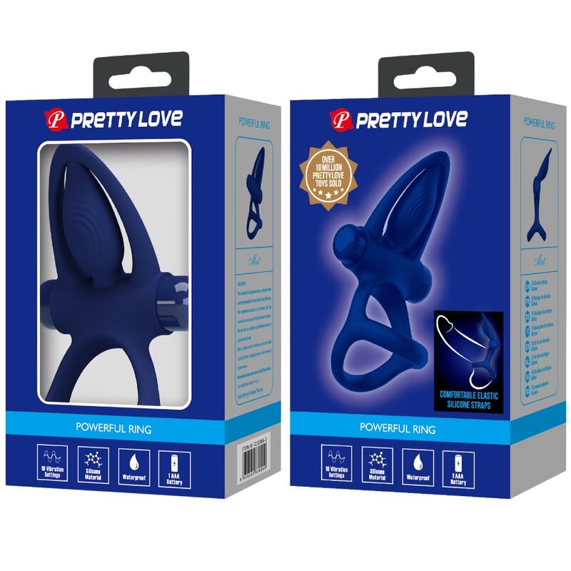 PRETTY LOVE - MAT DOUBLE ANNEAU AVEC VIBRATION & STIMULATEUR BLEU PRETTY LOVE MALE