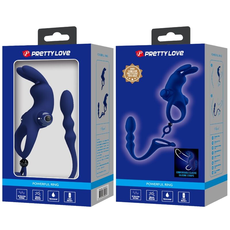 PRETTY LOVE - AYAD ANNEAU VIBRATEUR LAPIN AVEC PLUG BLEU PRETTY LOVE MALE