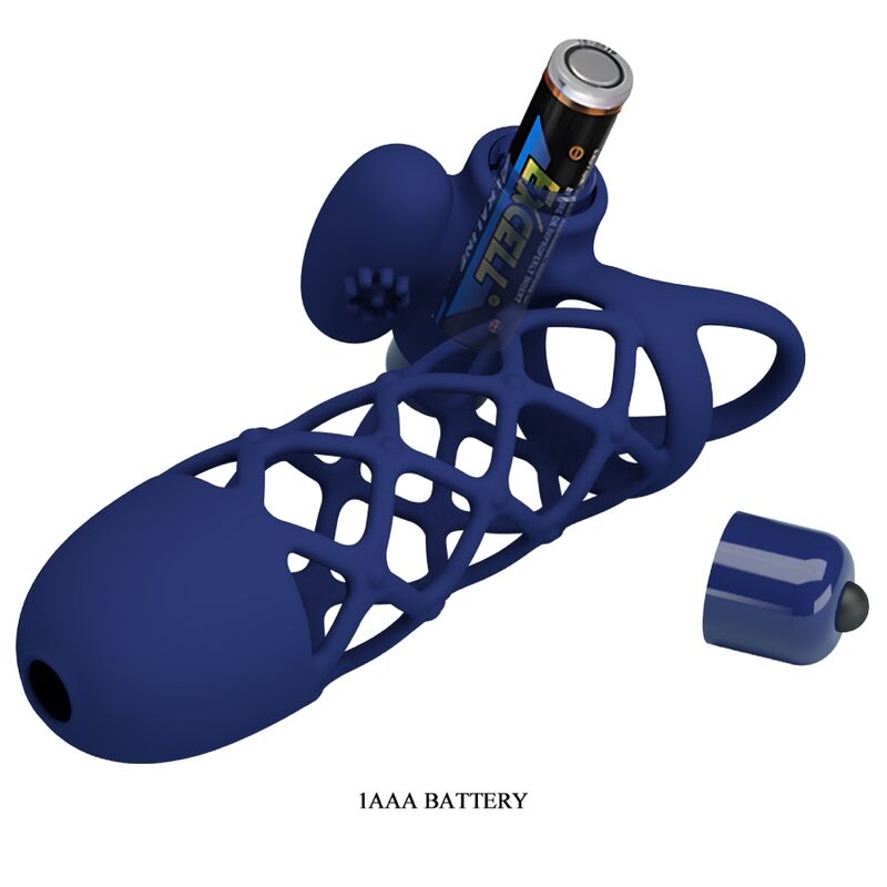 PRETTY LOVE - GIANN ANNEAU VIBRATEUR AVEC GAINE EN SILICONE BLEU PRETTY LOVE MALE