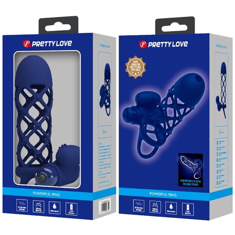 PRETTY LOVE - GIANN ANNEAU VIBRATEUR AVEC GAINE EN SILICONE BLEU PRETTY LOVE MALE