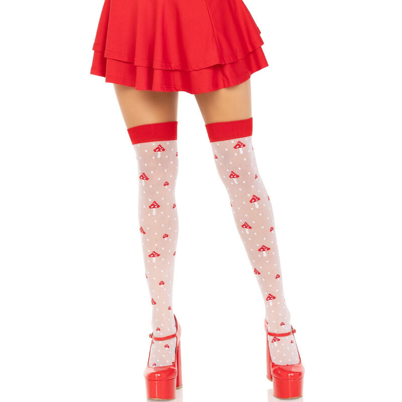 LEG AVENUE - CHAUSSETTES HAUTES CHAMPIGNON ROUGE/BLANC LEG AVENUE HOSIERY