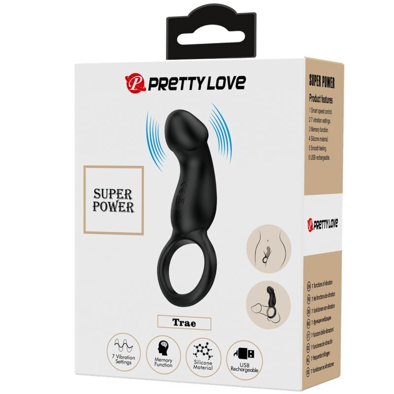 PRETTY LOVE - TRAE ANNEAU VIBRANT AVEC STIMULATEUR NOIR PRETTY LOVE MALE