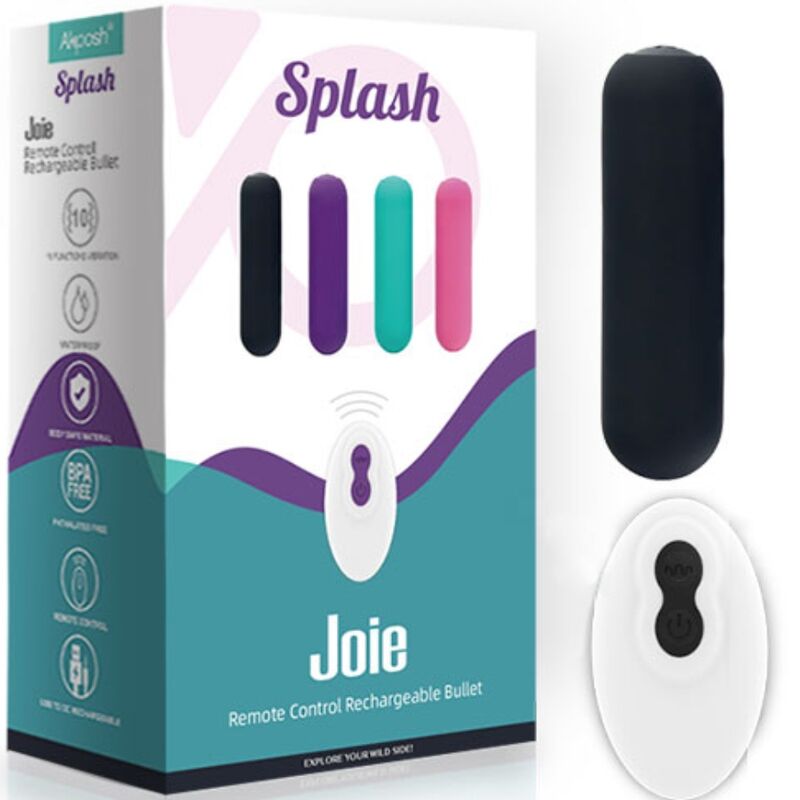 ARMONY - SPLASH JOIE VIBRATEUR BULLET TÉLÉCOMMANDE EN SILICONE 10 VIBRATIONS 75 X 19 CM NOIR ARMONY STIMULATORS