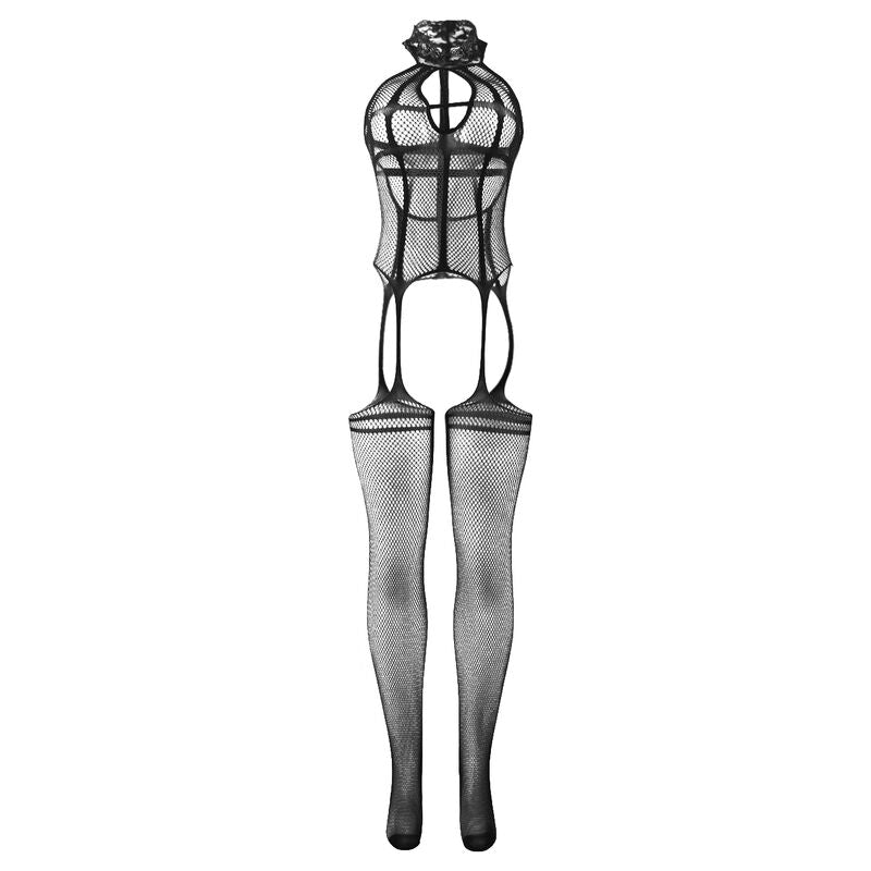 SUBBLIME - 951986 BODYSTOCKING RÉSILLE OUVERT AVEC IMPRIMÉS SUR LE COU NOIR TAILLE UNIQUE SUBBLIME BODYSTOCKINGS