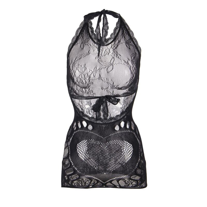 SUBBLIME - 952075 ROBE COURTE EN RÉSILLE AVEC DÉTAIL DOS ET COEUR NOIR TAILLE UNIQUE SUBBLIME DRESSES