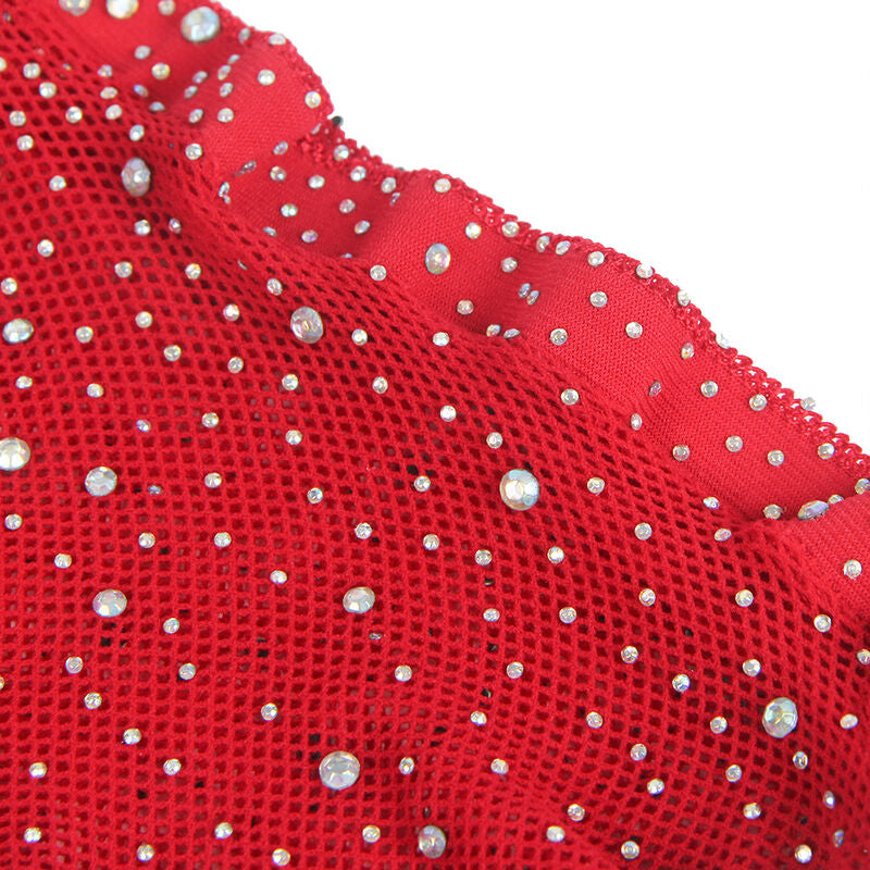 SUBBLIME - 952181 BODYSTOCKING RESILLE AVEC GANTS ET DIAMANTS ROUGE TAILLE UNIQUE SUBBLIME BODYSTOCKINGS