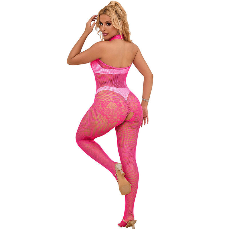 SUBBLIME - 952389 BODYSTOCKING RÉSILLE ET DENTELLE SANS FOURRURE AVEC COL MONTANT ROSE TAILLE UNIQUE SUBBLIME BODYSTOCKINGS