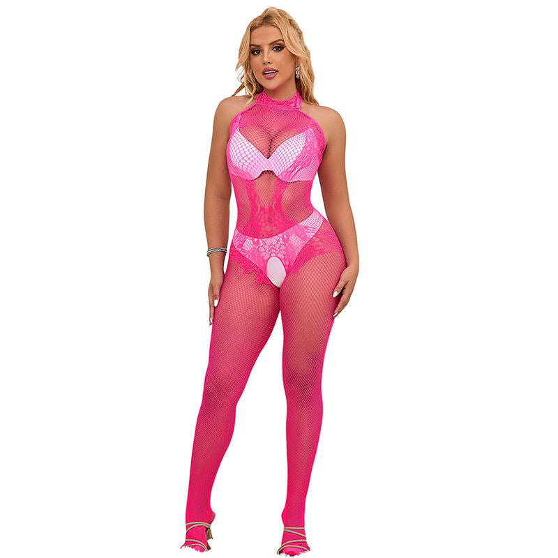 SUBBLIME - 952389 BODYSTOCKING RÉSILLE ET DENTELLE SANS FOURRURE AVEC COL MONTANT ROSE TAILLE UNIQUE SUBBLIME BODYSTOCKINGS