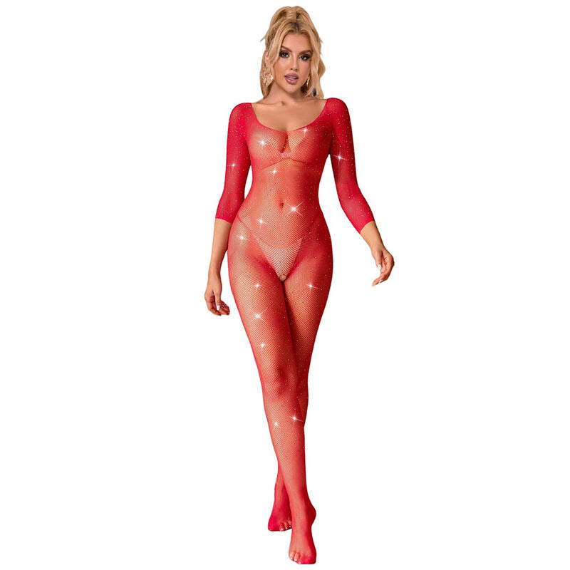 SUBBLIME - 952419 BODYSTOCKING RÉSILLE AVEC LOSANGES MANCHES LONGUES ROUGE XS/M SUBBLIME BODYSTOCKINGS
