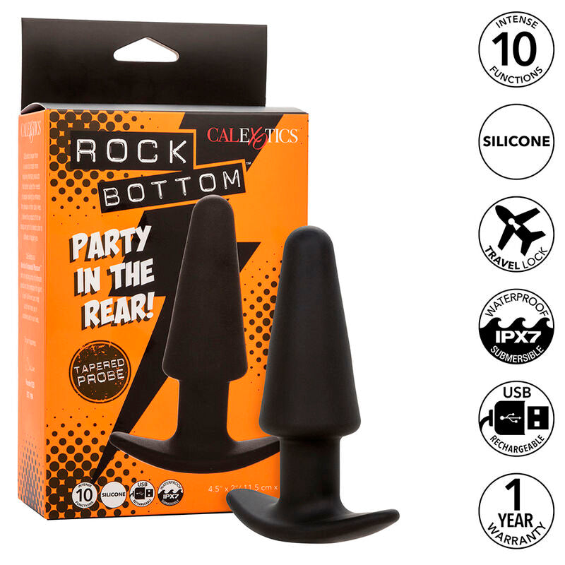 CALEXOTICS - ROCK BOTTOM TAPERED ANAL PLUG 10 VIBRATIONS SILICONE NOIR CALEXOTICS