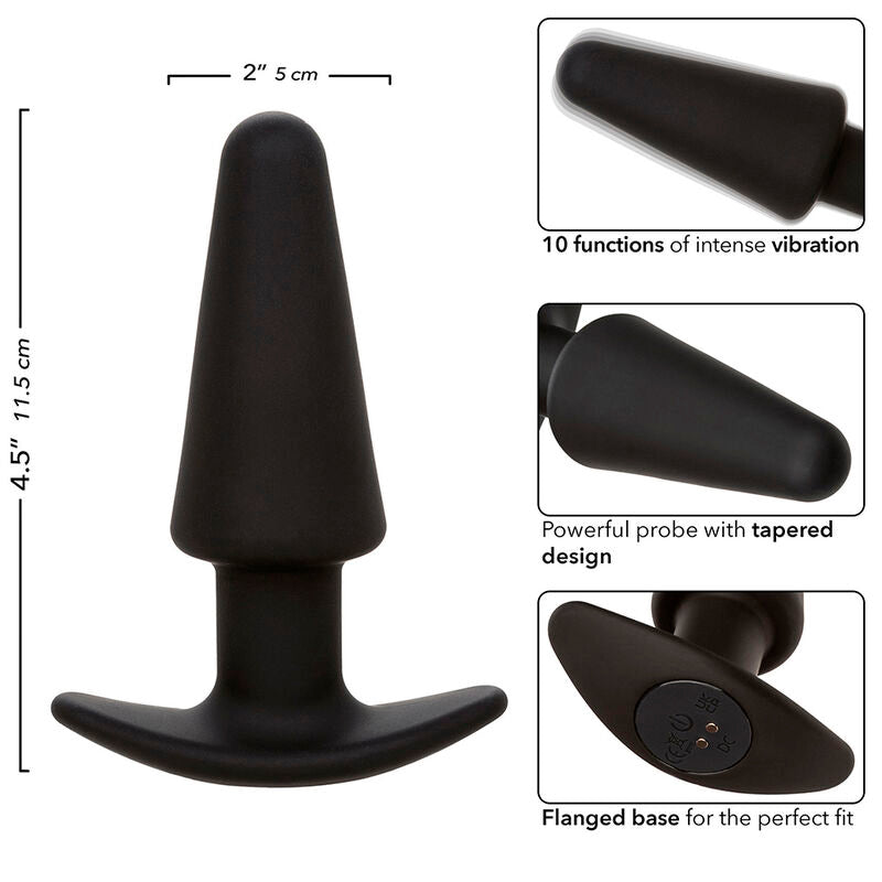 CALEXOTICS - ROCK BOTTOM TAPERED ANAL PLUG 10 VIBRATIONS SILICONE NOIR CALEXOTICS