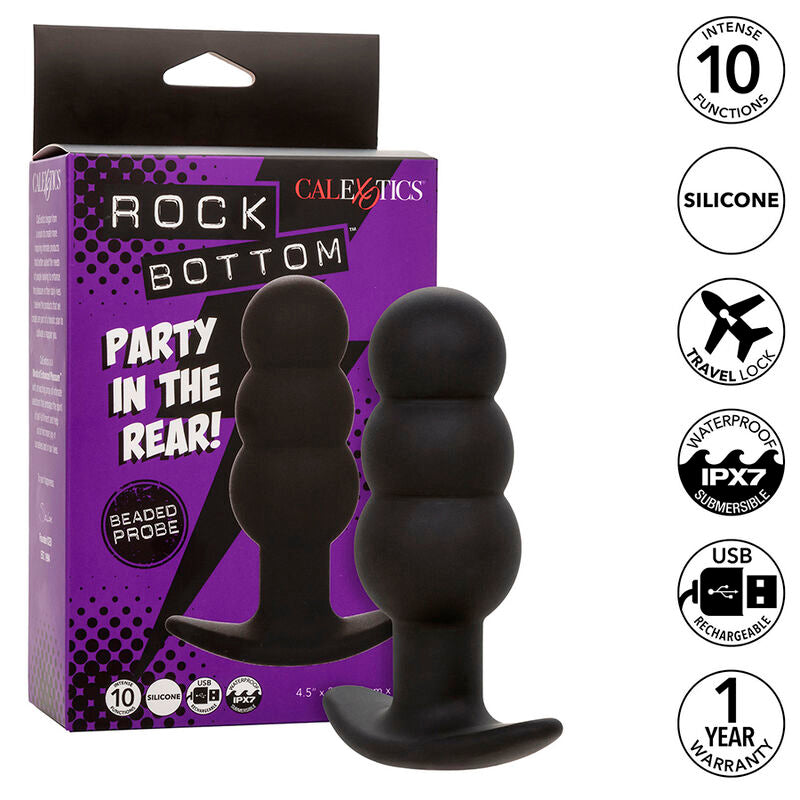 CALEXOTICS - ROCK BOTTOM PLUG ANAL PERLÉ 10 VIBRATIONS SILICONE NOIR CALEXOTICS