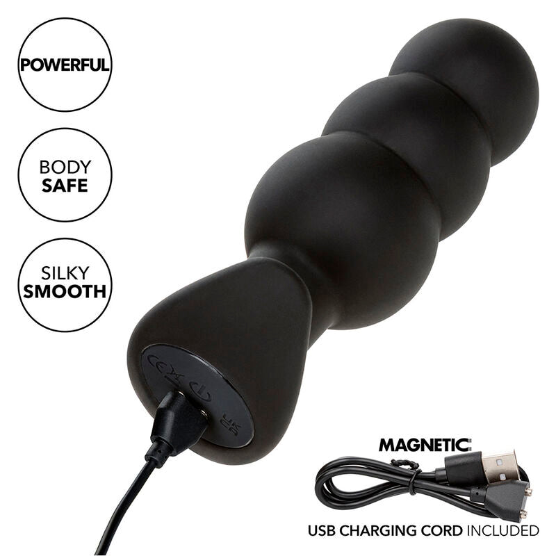 CALEXOTICS - ROCK BOTTOM PLUG ANAL PERLÉ 10 VIBRATIONS SILICONE NOIR CALEXOTICS