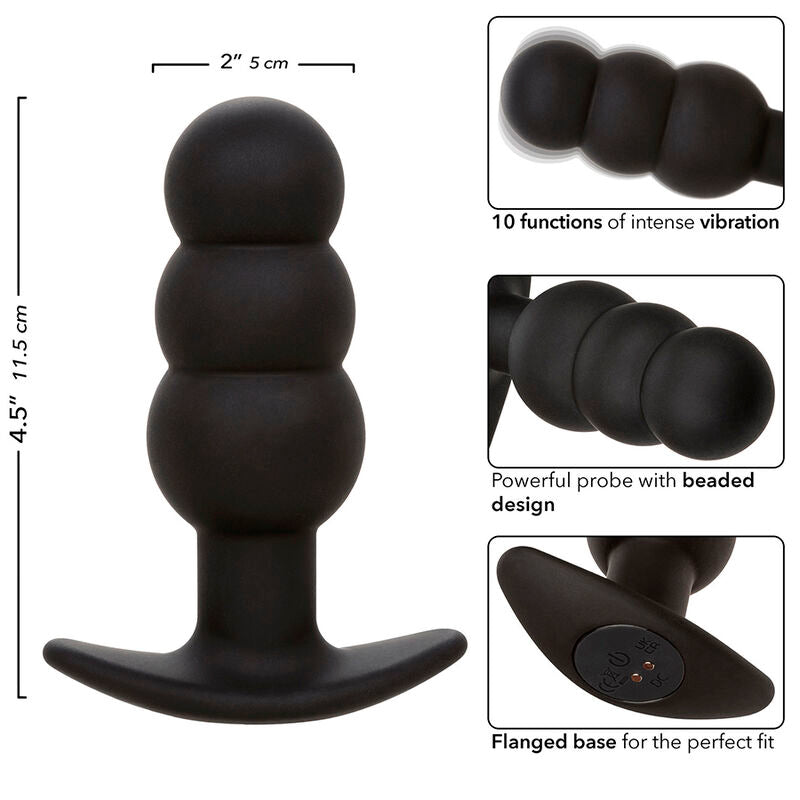 CALEXOTICS - ROCK BOTTOM PLUG ANAL PERLÉ 10 VIBRATIONS SILICONE NOIR CALEXOTICS