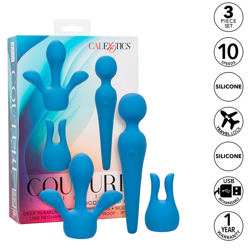 CALEXOTICS - COUTURE KIT VIBRATEUR WAND 10 VIBRATIONS BLEU CALEXOTICS