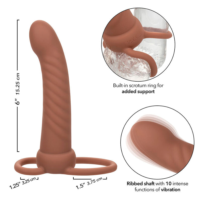 CALEXOTICS - MAXX RIBBED DOUBLE PÉNÉTRATEUR 10 VIBRATIONS MARRON CALEXOTICS