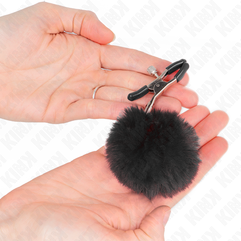 KINK - PINCE A METON BOULE EN FAUSSE FOURRURE NOIR 6 CM KINK NIPPLE GRIP