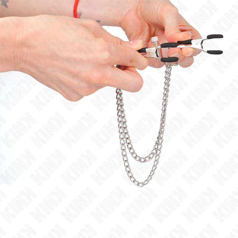 KINK - PINCES À TETEAUX AVEC 2 CHAÎNES ÉPAISSES ARGENT 20/23 CM KINK NIPPLE GRIP