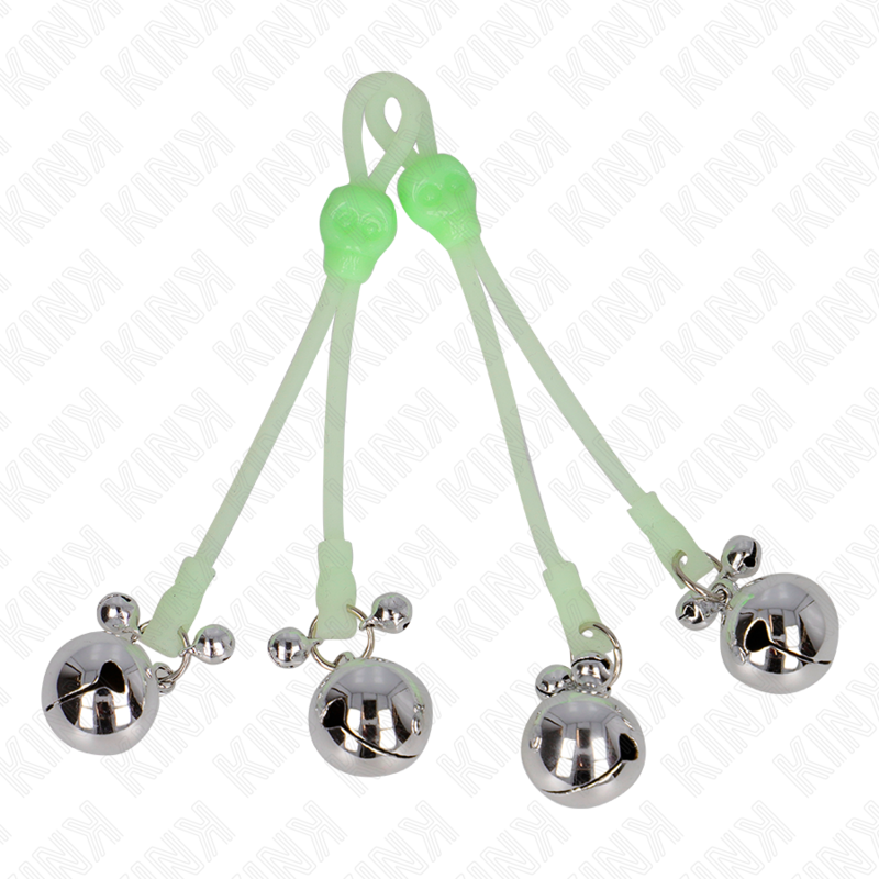 KINK - PINCES À TETON LUMINEUSES CRÂNE AVEC ANNEAU CLOCHES RÉGLABLES VERT / ARGENT KINK NIPPLE GRIP