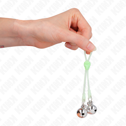 KINK - PINCES À TETON LUMINEUSES CRÂNE AVEC ANNEAU CLOCHES RÉGLABLES VERT / ARGENT KINK NIPPLE GRIP