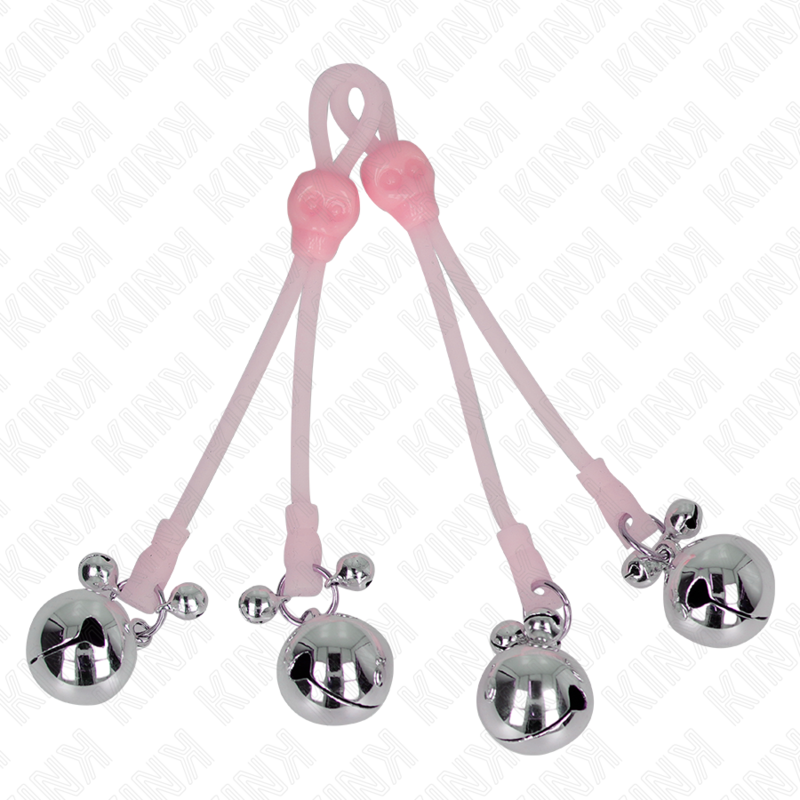 KINK - PINCES À TÉLÉPIN LUMINEUSES CRÂNE AVEC ANNEAU CLOCHES RÉGLABLES ROSE / ARGENT KINK NIPPLE GRIP