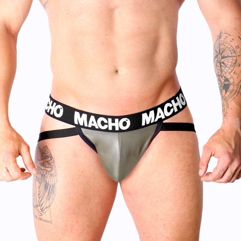 MACHO - MX27GR JOCK CUIR GRIS BEIGE S MACHO UNDERWEAR