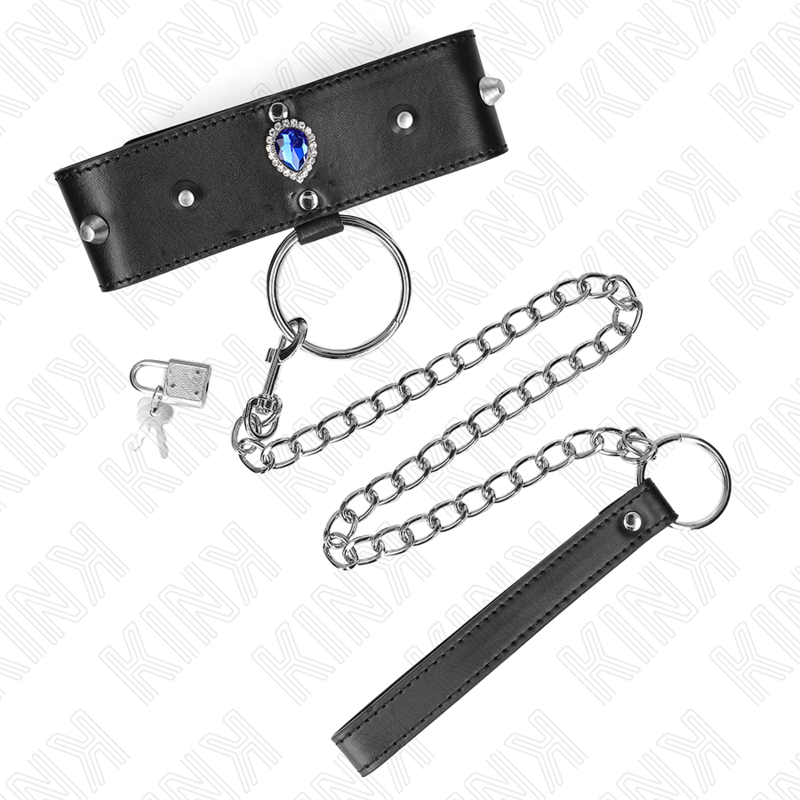 KINK - COLLIER 65 CM AVEC BRACELET AVEC DIAMANTS BLEU AJUSTABLE 36-43 CM X 5 CM KINK COLLAR & GAG