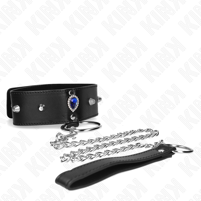 KINK - COLLIER 65 CM AVEC BRACELET AVEC DIAMANTS BLEU AJUSTABLE 36-43 CM X 5 CM KINK COLLAR & GAG