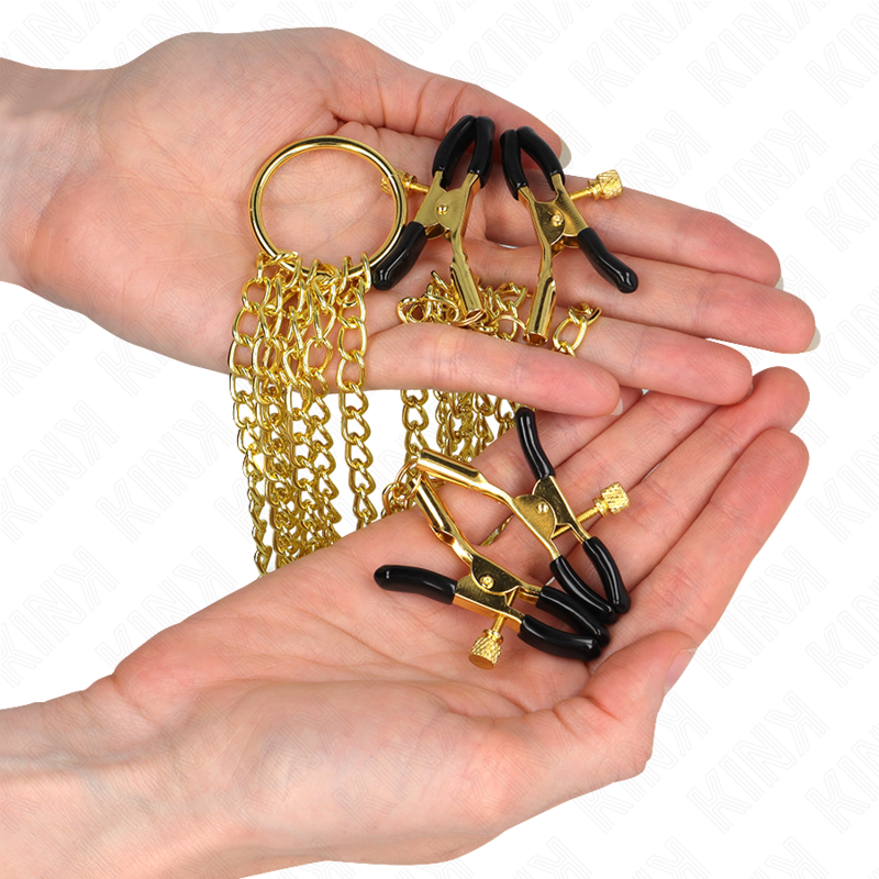 KINK - 4 PINCES À TAMELON ET CLITO RÉGLABLES OR KINK NIPPLE GRIP