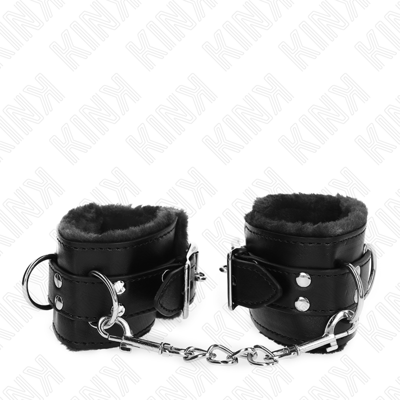 KINK - APPUI-POIGNETS DOUBLÉS DE FOURRURE NOIR AVEC CEINTURE NOIRE RÉGLABLE 17-29 CM X 6 CM KINK WRIST RESTRAINT
