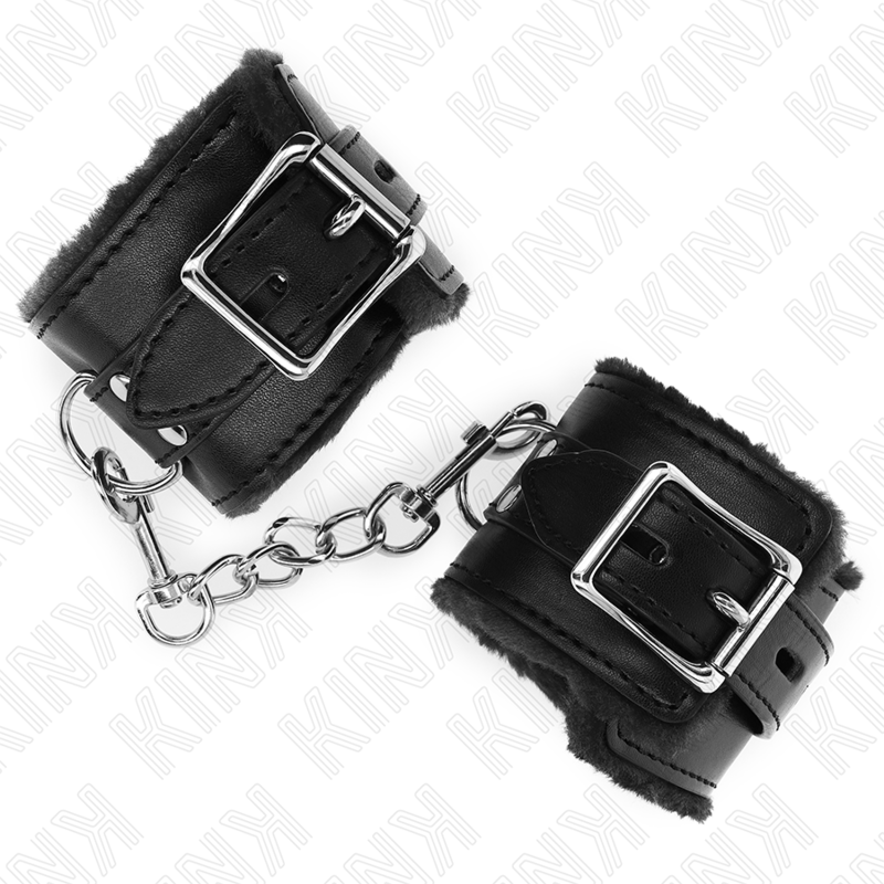 KINK - APPUI-POIGNETS DOUBLÉS DE FOURRURE NOIR AVEC CEINTURE NOIRE RÉGLABLE 17-29 CM X 6 CM KINK WRIST RESTRAINT