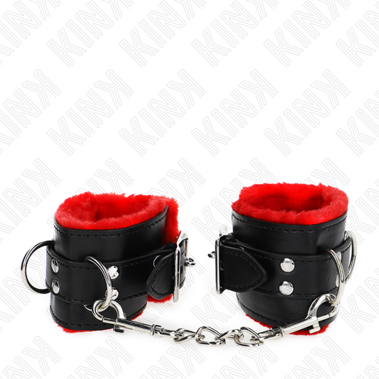 KINK - APPUI-POIGNETS DOUBLÉS DE FOURRURE AVEC TROUS CARRÉS CEINTURE ROUGE ET NOIRE RÉGLABLE 17-29 CM X 6 CM KINK WRIST RESTRAINT